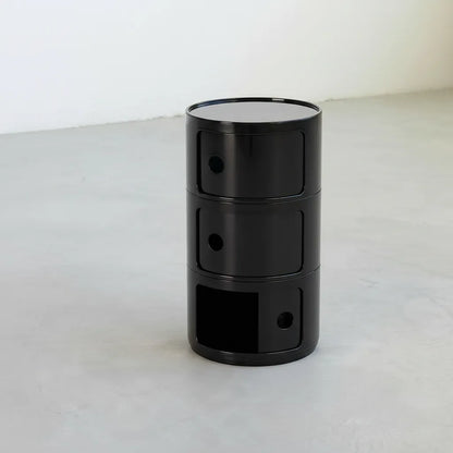 Kartell Componibili inspired storage tower dupe in black ABS with three-tier circular sliding doors by vibehaus