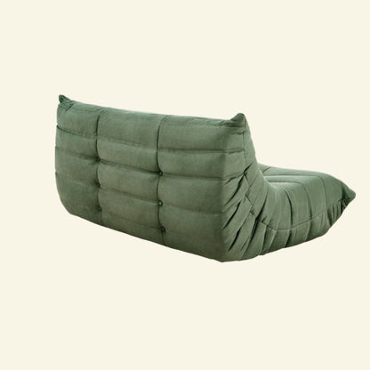 Matcha-green velvet Togo-style 2-seater sofa for modern living rooms.