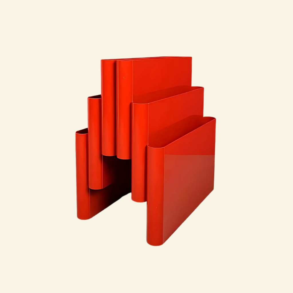 Red retro cascade magazine holder rack  on a white background