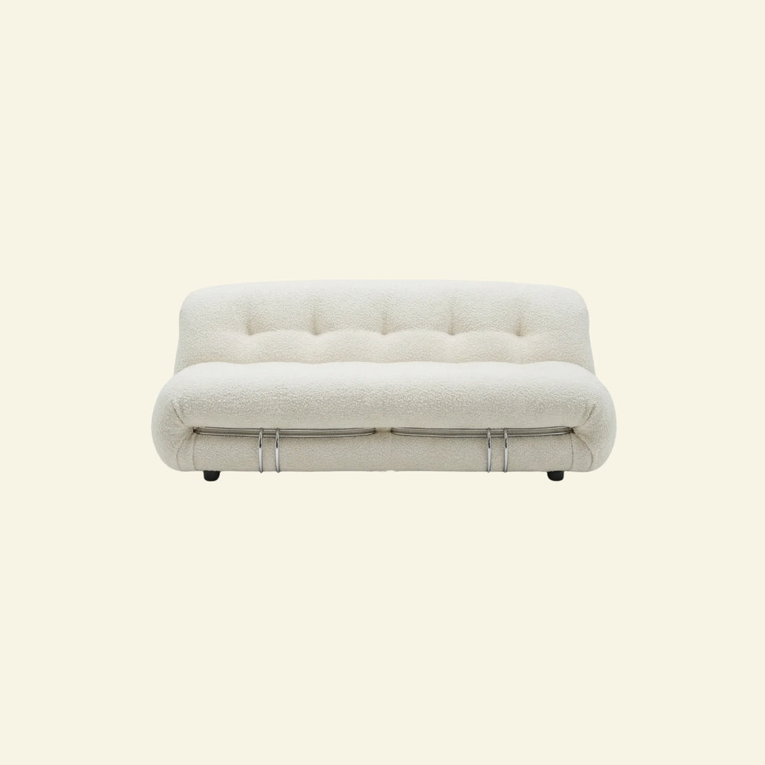soriana sofa 2-seater dupe in white bouclé on beige studio background