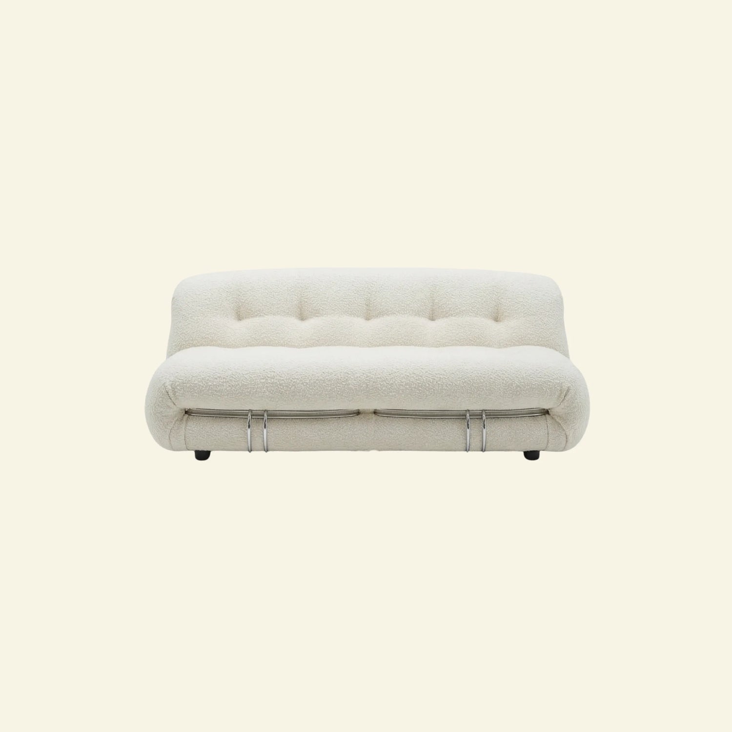 soriana sofa 2-seater dupe in white bouclé on beige studio background