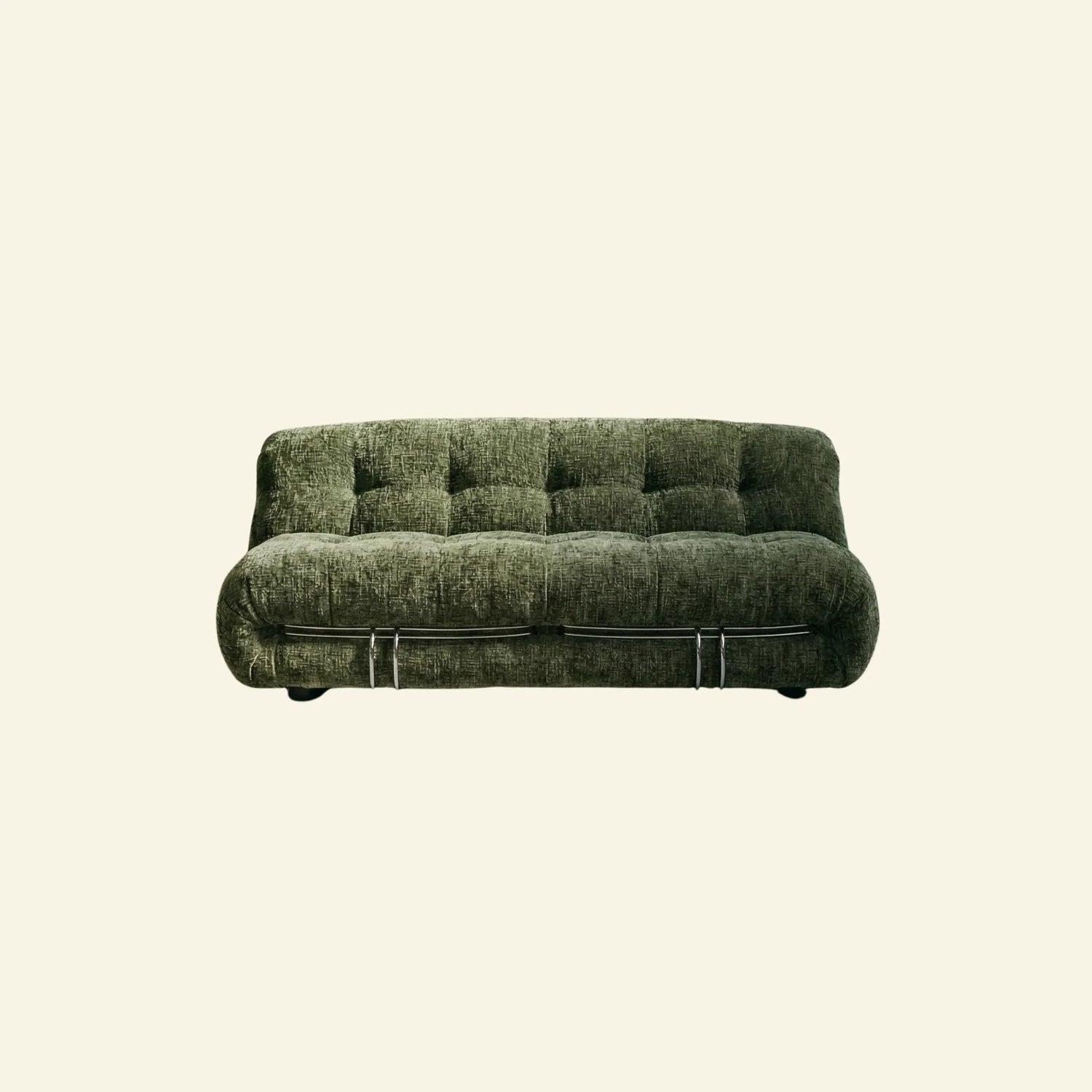 soriana sofa 2-seater dupe in green chenille on beige studio background