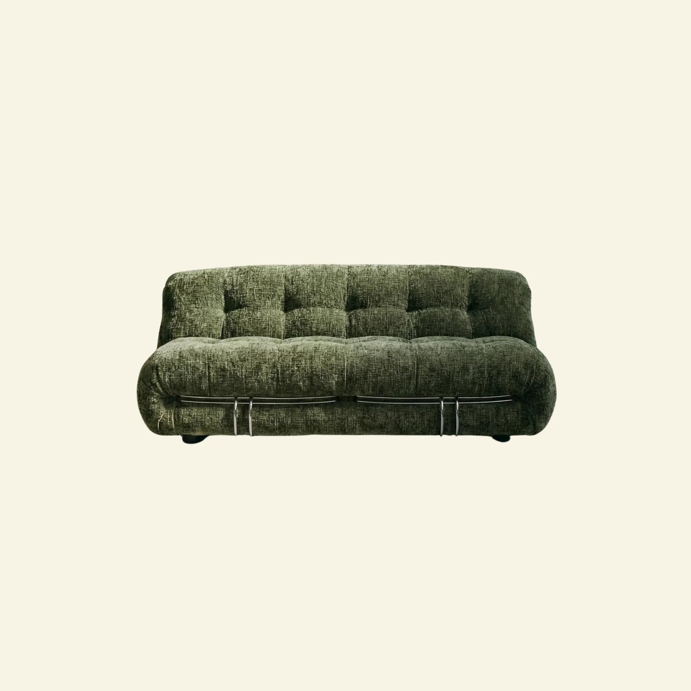 soriana sofa 2-seater dupe in green chenille on beige studio background