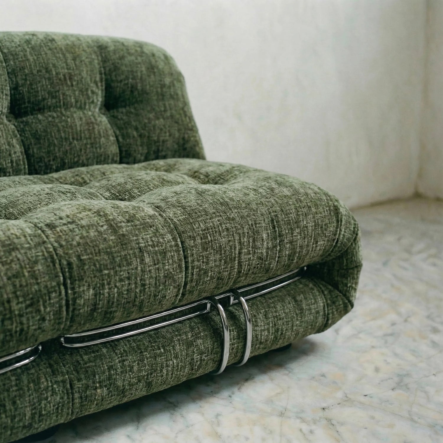 soriana sofa 3-seater dupe in green chenille angled view in studio