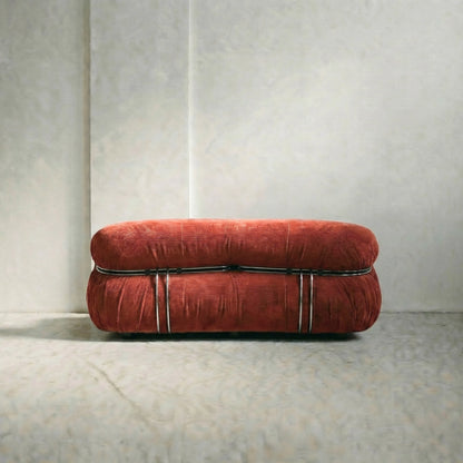 soriana sofa 2-seater dupe in terracotta corduroy close-up with chrome clamp detail on light background