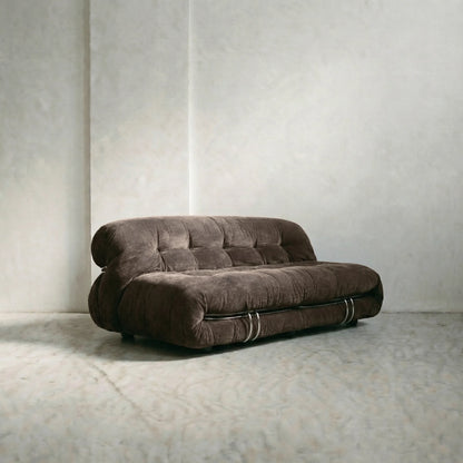 soriana sofa 2-seater dupe in chestnut corduroy on gray floor with white wall background