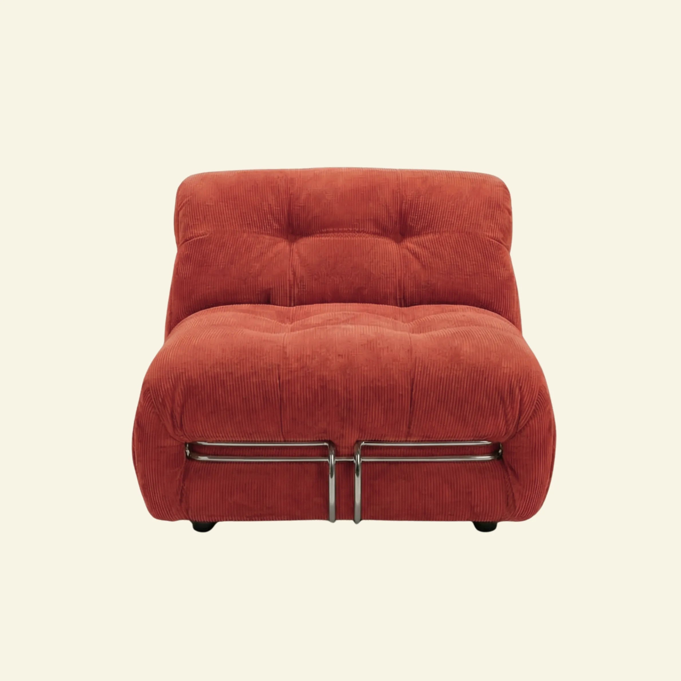 soriana chair dupe in terracotta corduroy on beige studio background