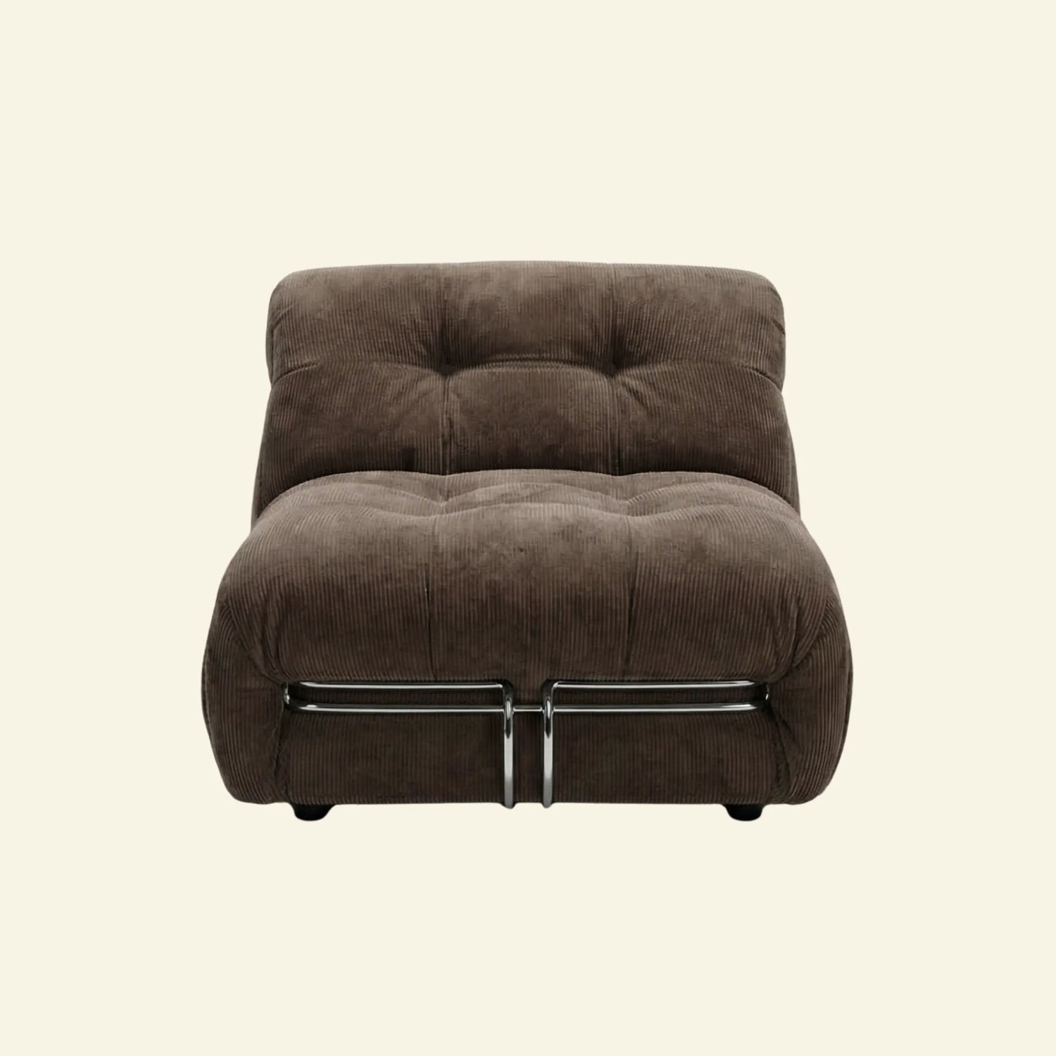 soriana chair dupe in chestnut corduroy on beige studio background