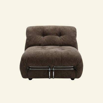 soriana chair dupe in chestnut corduroy on beige studio background