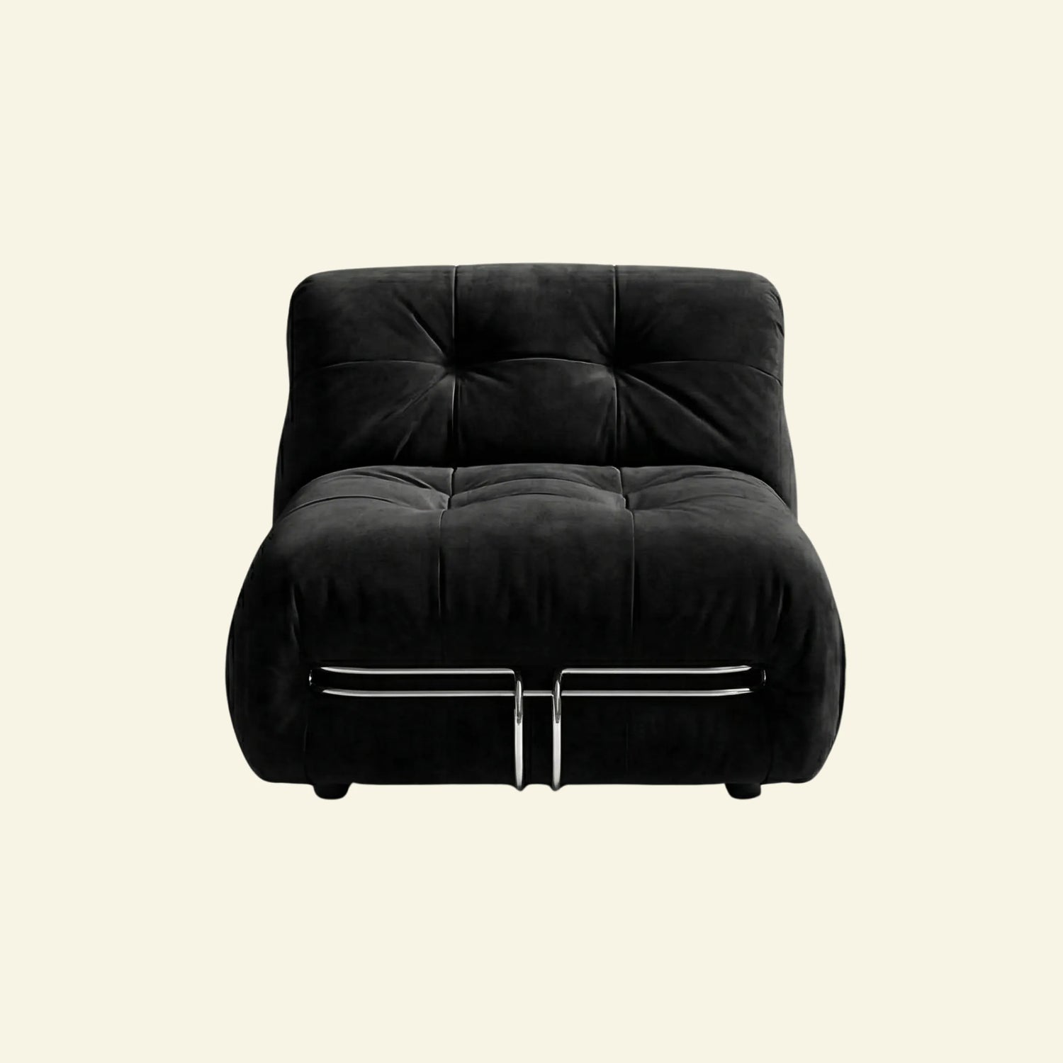 soriana chair dupe in black flannel on beige studio background