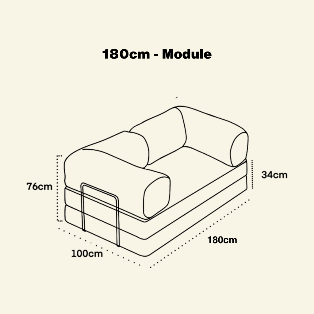 Diagram of the teddy sofa alternative module with 180cm module dimensions labeled