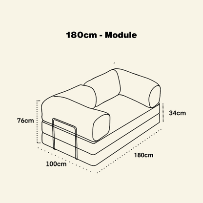 Diagram of the teddy sofa alternative module with 180cm module dimensions labeled