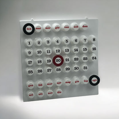White Perpetual Ring-a-Date Calendar in Italian design, available in white, green, and yellow — a stylish, eco-friendly wall calendar for modern interiors.