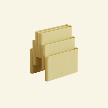 Yellow retro 6-tiers cascade magazine rack on a beige background