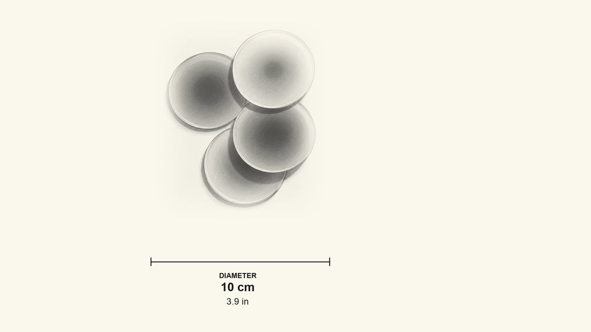 
Pencil dimension sketch of Akryl Ombre Table Coasters with measurements in centimetres och inches