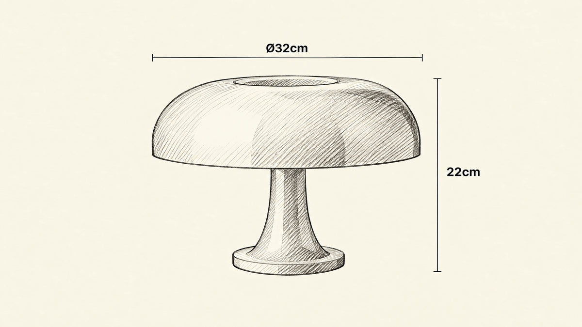 
Bella Table Lamp hand-drawn dimensions sketch with listed measurements
