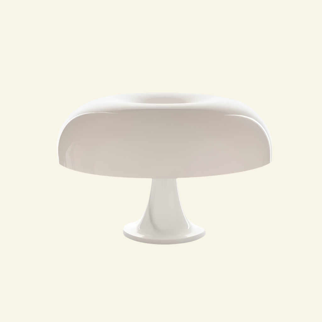 White Bella mushroom-shaped lamp on a beige background