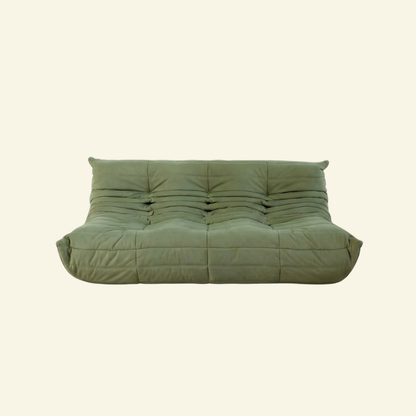 Bruma sofa 3-seater in green velvet suede by vibehaus on beige background