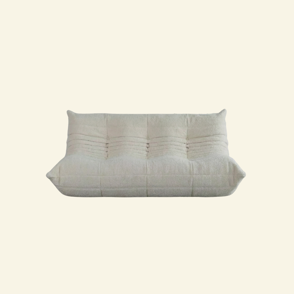 Bruma sofa 3-seater in white bouclé by vibehaus on beige background
