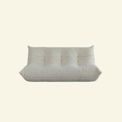 Bruma sofa 3-seater in white bouclé by vibehaus on beige background