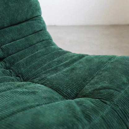 Handmade caterpillar sofa chair in corduroy green – plush high-density sponge filling for ergonomic comfort
