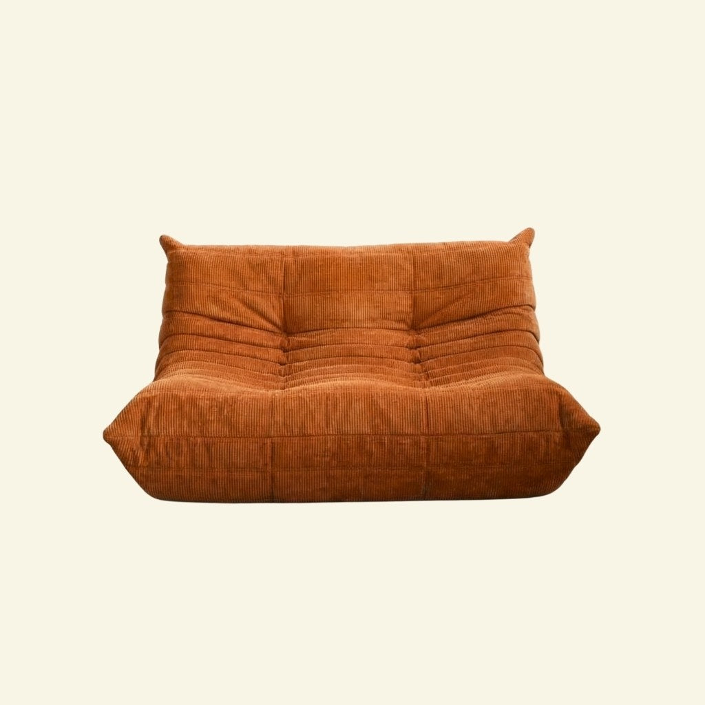 Bruma 2 Seater Sofa in orange corduroy,, on beige background