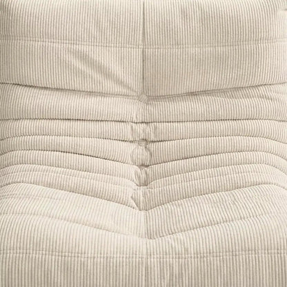 Close up of the Bruma 2-seater Sofa in cream corduroy with Bruma silhouette – custom-made by vibehaus