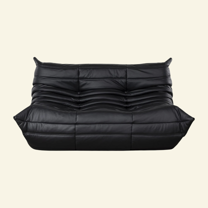 Black leather 2-seater on a beige background