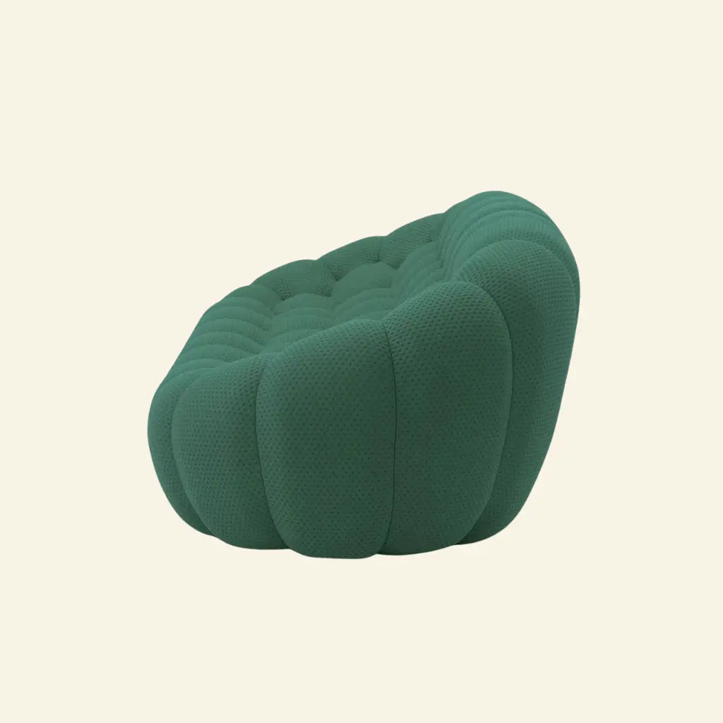 a green bubble sofa 2-seater dupe inspired by roche bobois on beige background