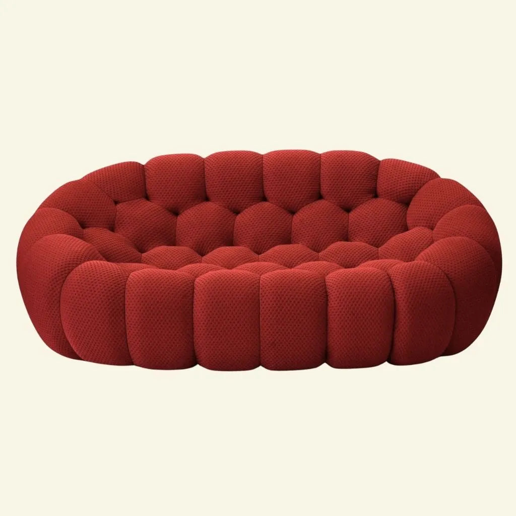 bubble loveseat sofa replica in grey with 3D fabric by vibehaus on beige background