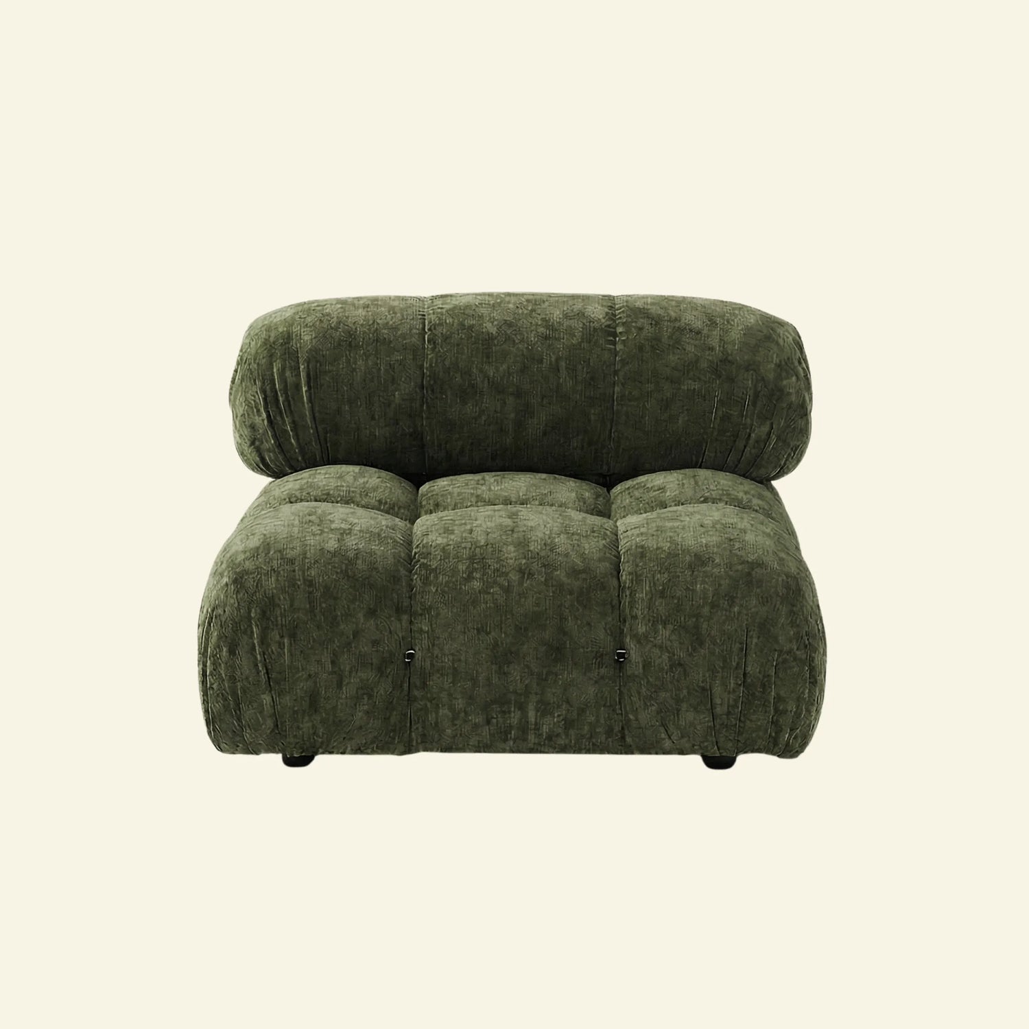 Camaleonda dupe - green chenille armless section on beige background