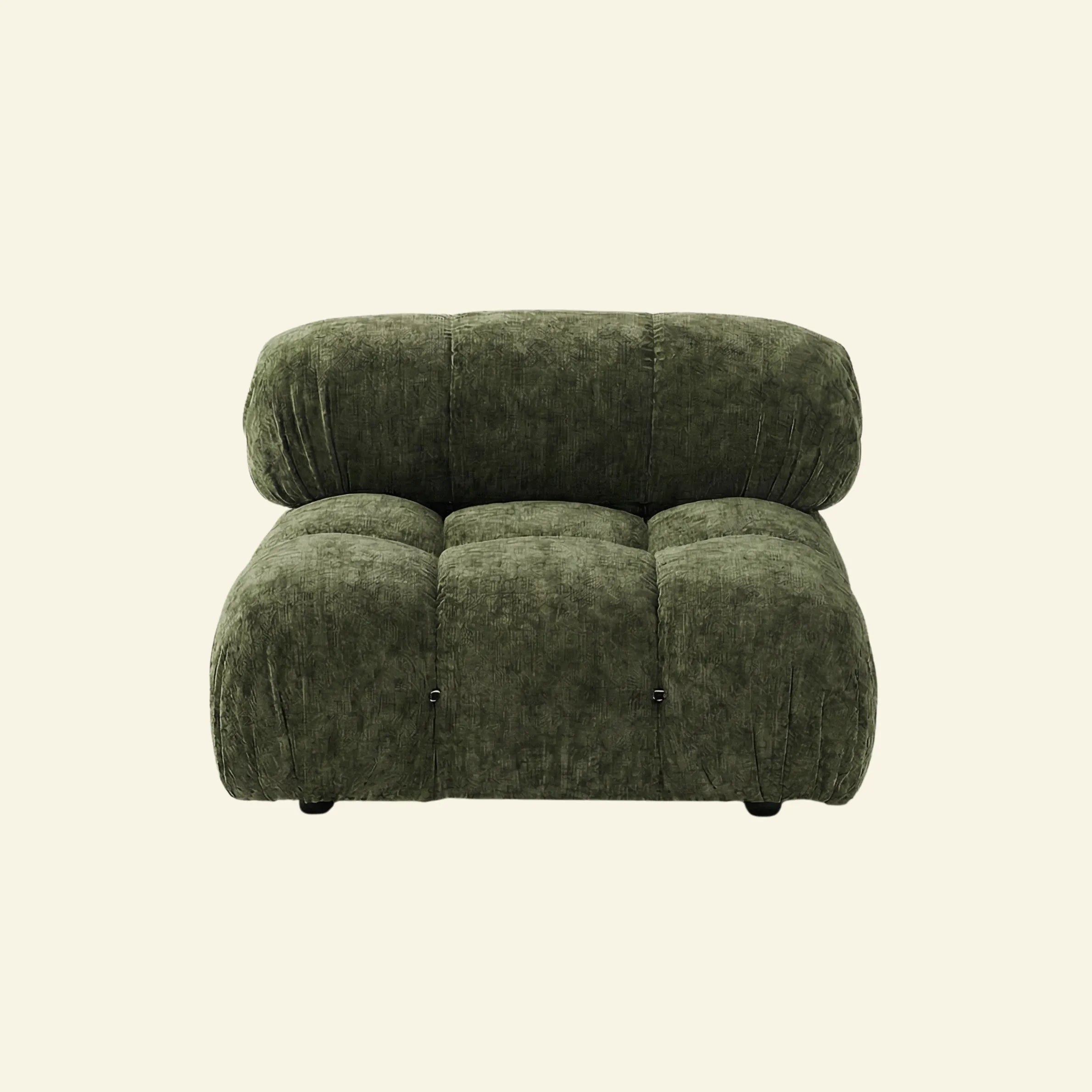 Camaleonda dupe - green chenille armless section on beige background