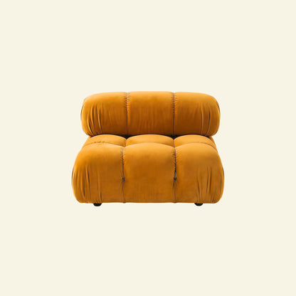 Camaleonda dupe - mustard velvet armless section on beige background