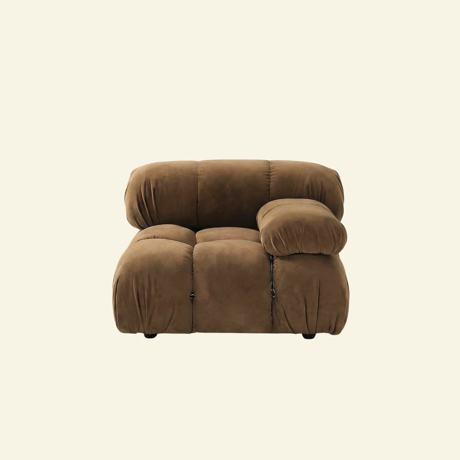 Camaleonda dupe section with armrest in brown velvet on a beige background
