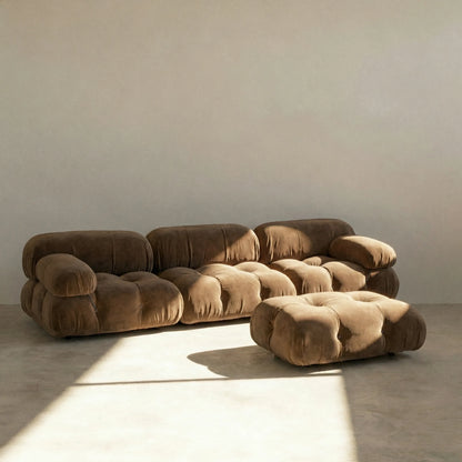 Camaleonda Sofa Set dupe including ottoman in brown velvet on concrete floor by vibehaus