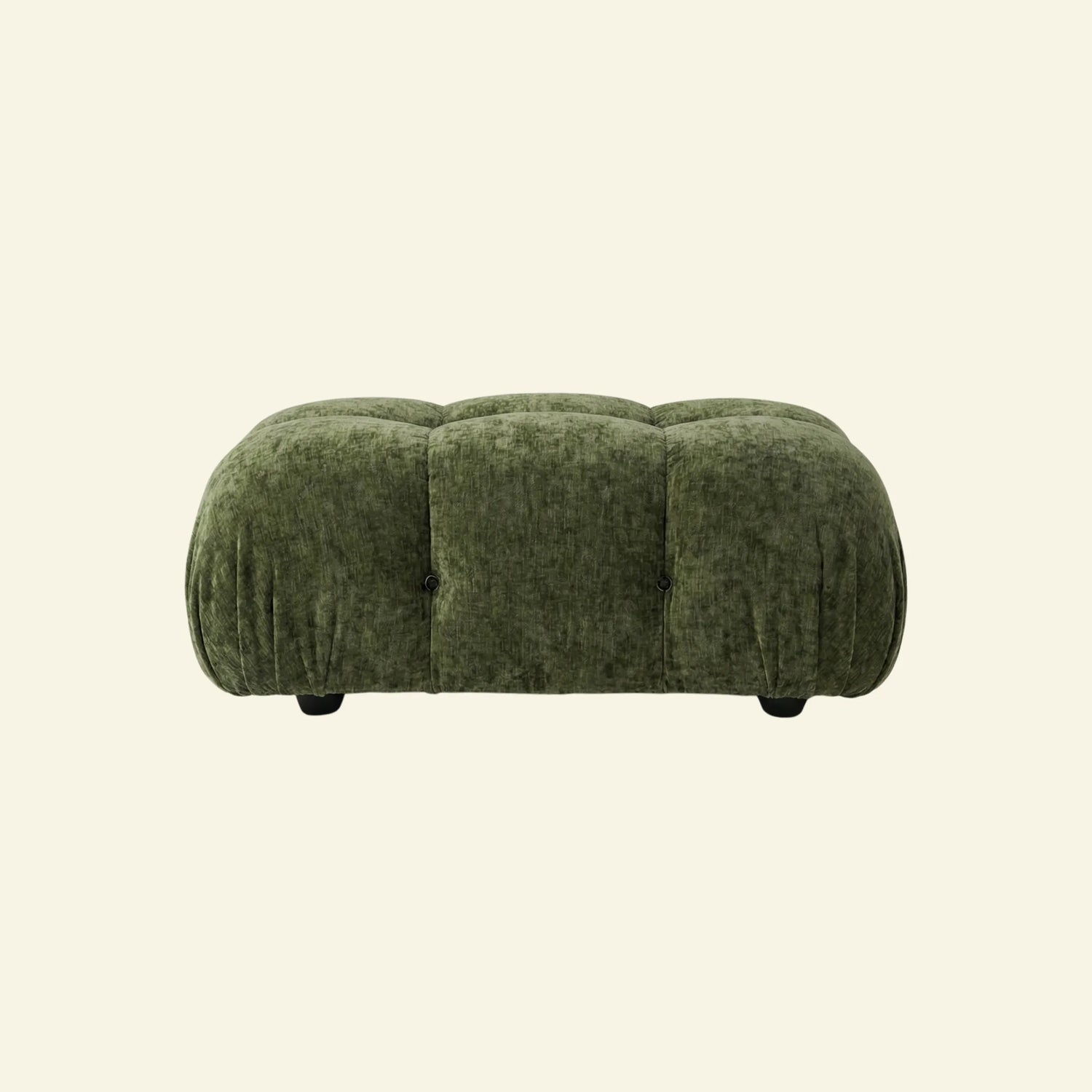 Camaleonda ottoman dupe in green chenille on beige background