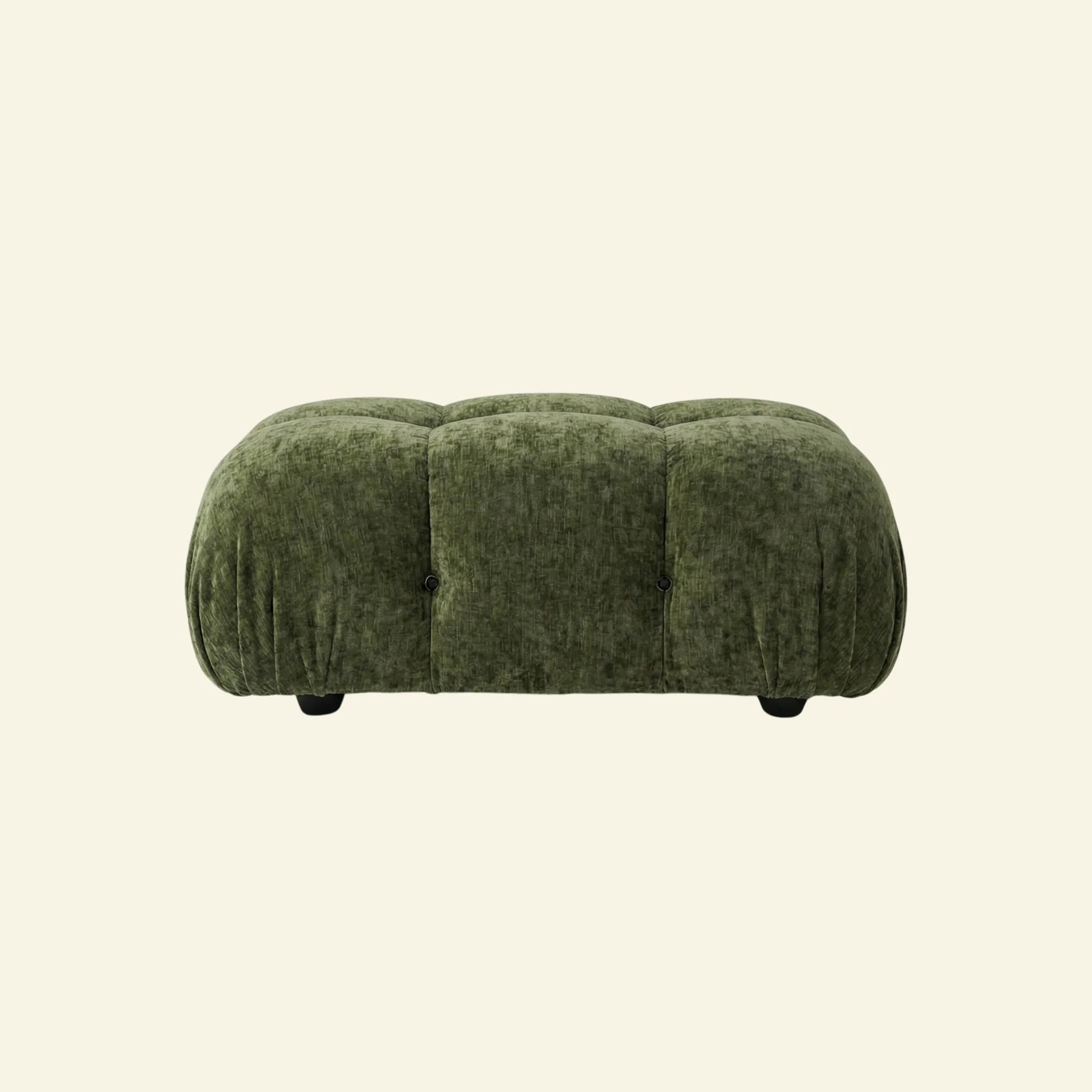 Camaleonda ottoman dupe in green chenille on beige background