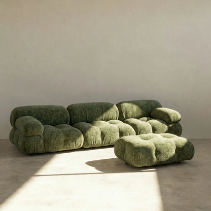Camaleonda Sofa Set dupe including ottoman in green chenille  on concrete floor by vibehaus