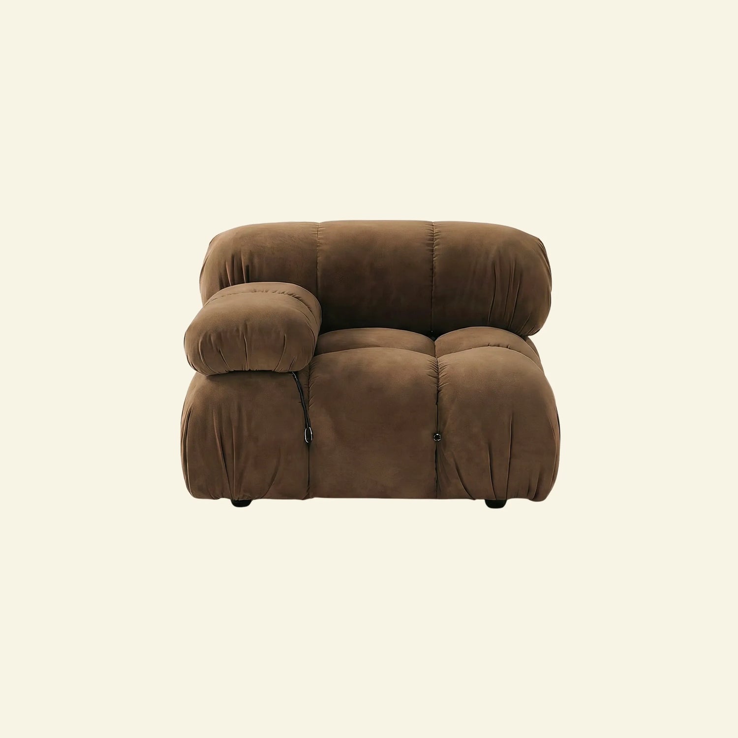 Camaleonda modular sofa section alternative with right armrest in brown velvet on beige background