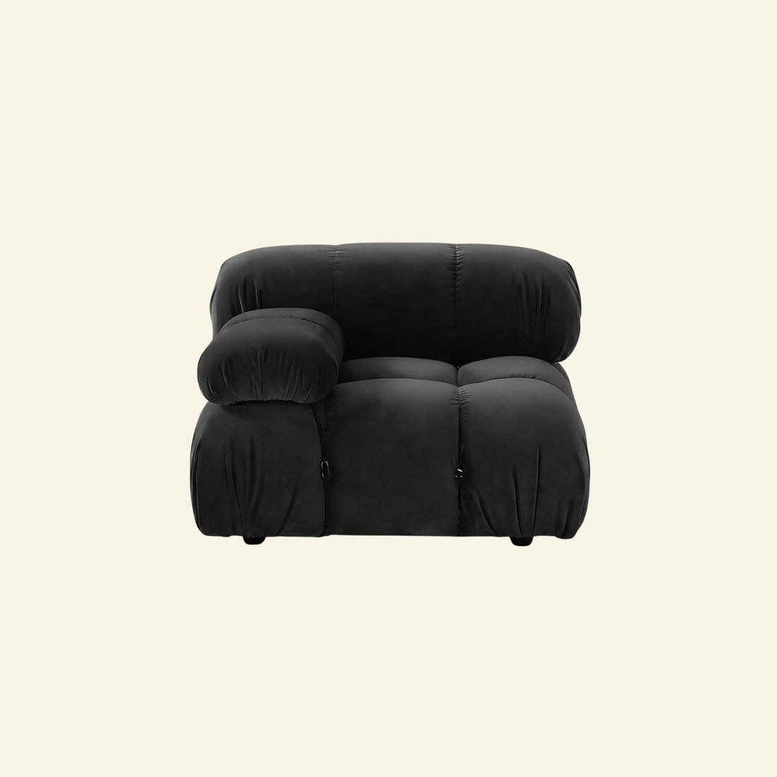 Camaleonda modular sofa section alternative with right armrest in dark grey velvet on beige background