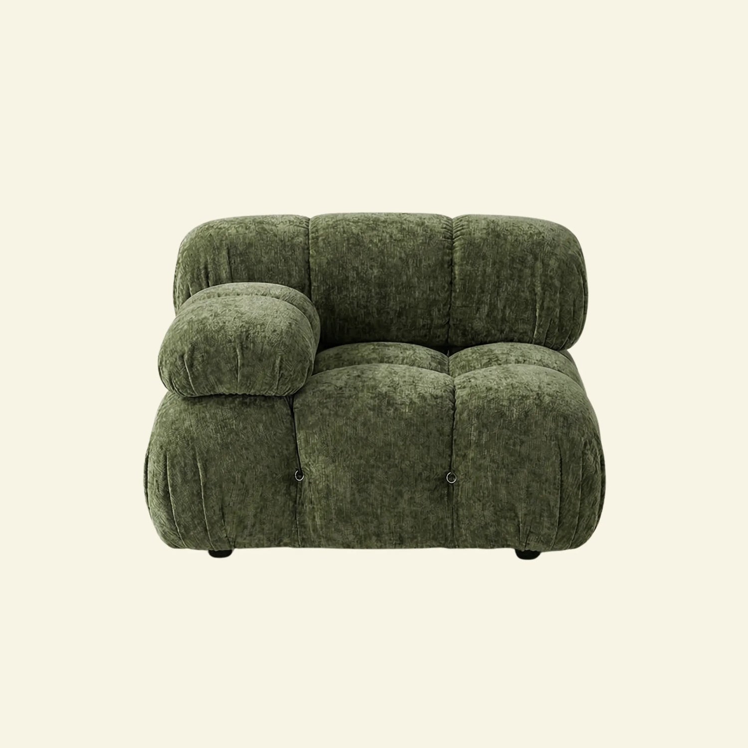 Camaleonda modular sofa section alternative with right armrest in green chenille on beige background