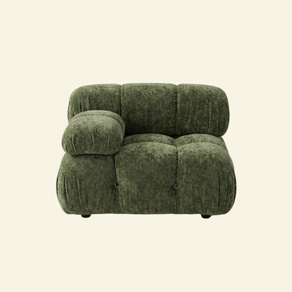 Camaleonda modular sofa section alternative with right armrest in green chenille on beige background