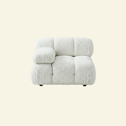 Camaleonda modular sofa section alternative with right armrest in white bouclé on beige background