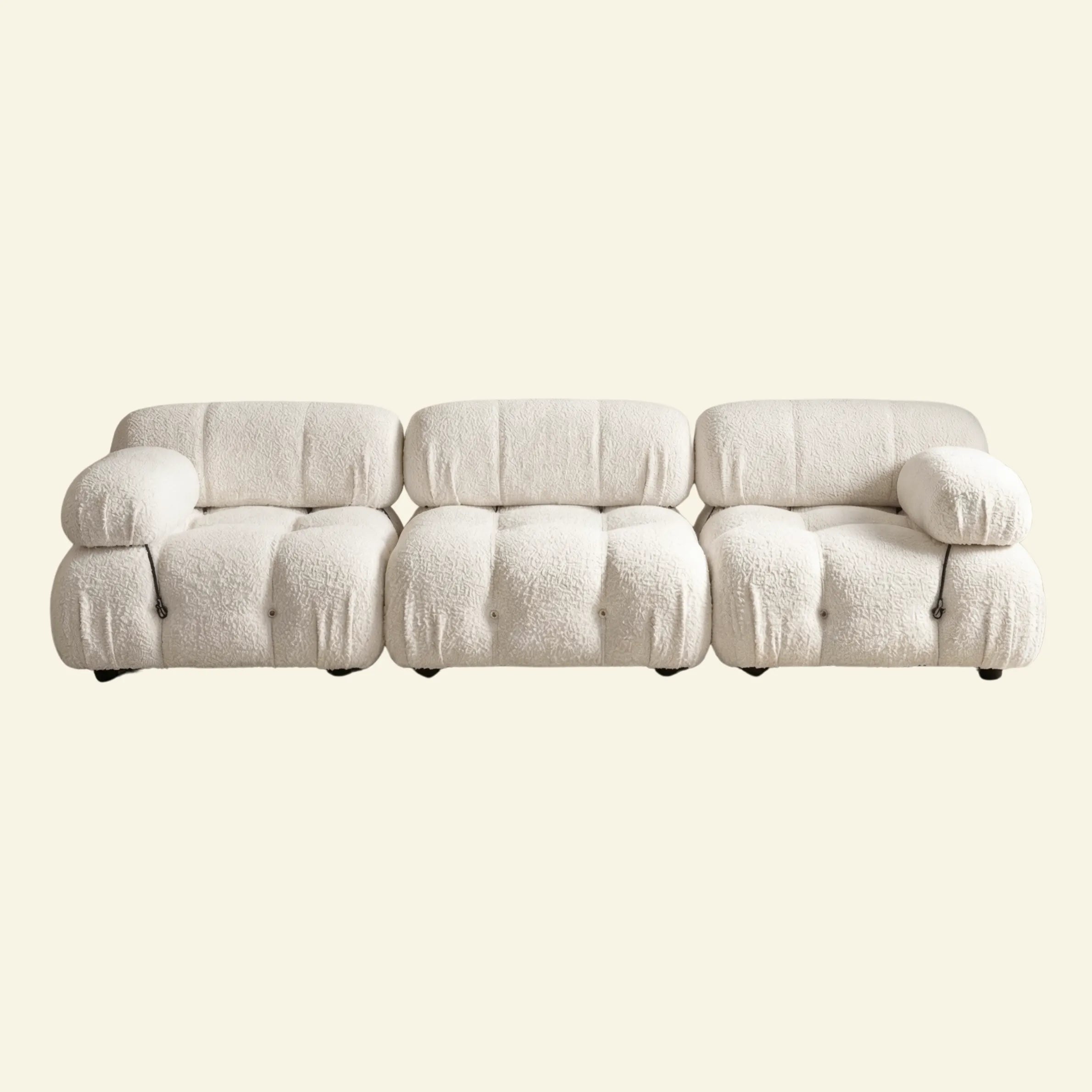 Camaleonda 3 seater modular sofa dupe in white bouclé with tufted upholstery on a beige background
