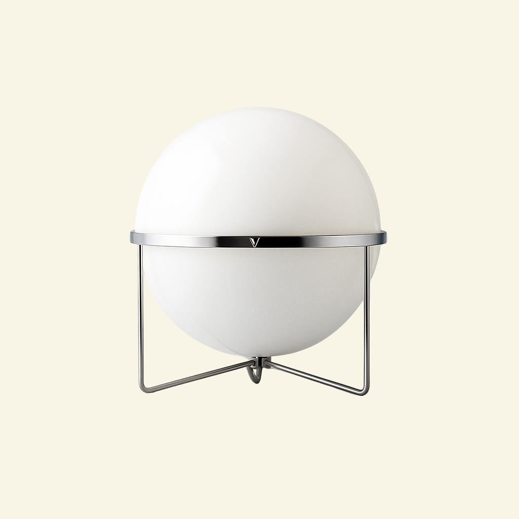 Globe table lamp inspired by Garrault – minimalist Nordic design in iron and acrylic with E27 bulb included.