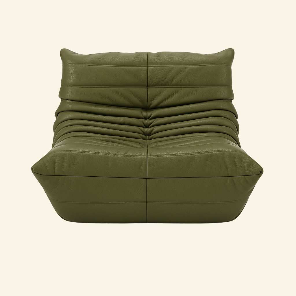 Green leather togo sofa on a white background