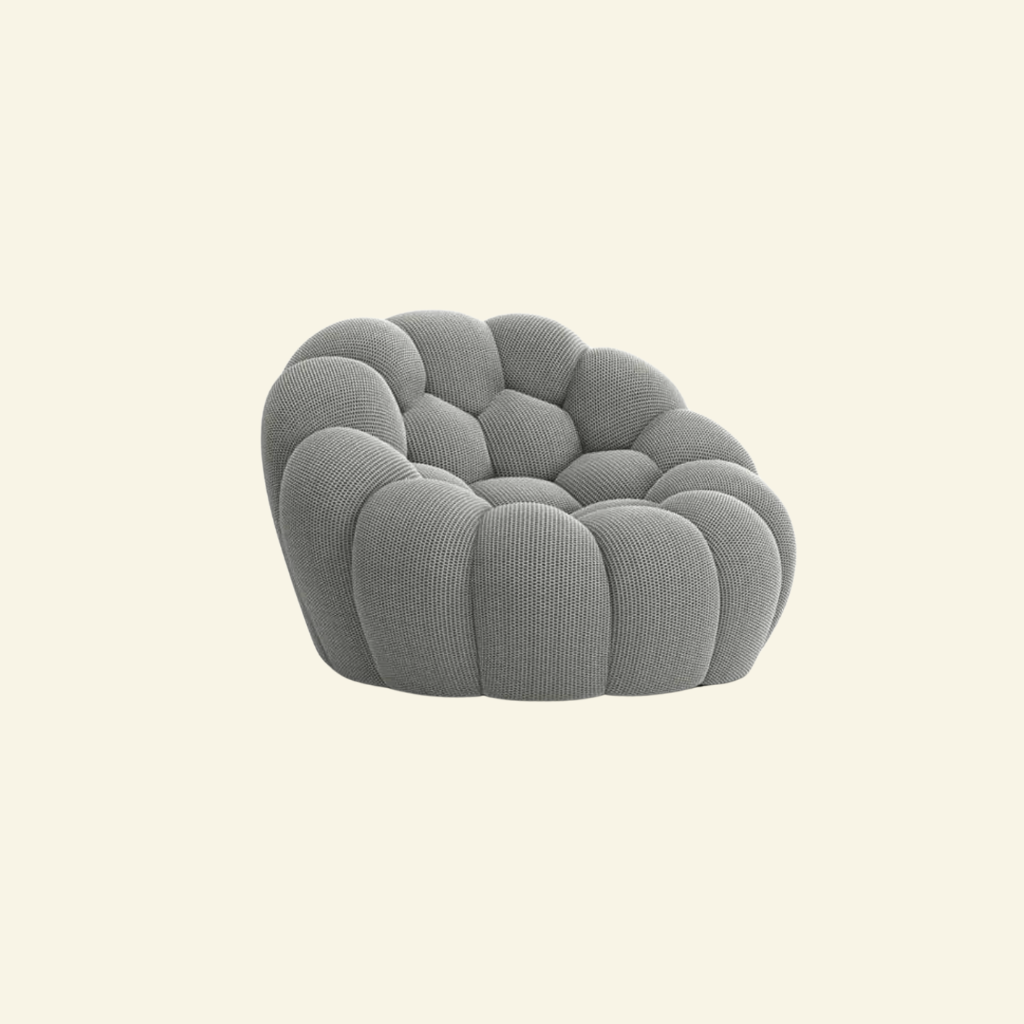 grey bubble chair dupe on beige background