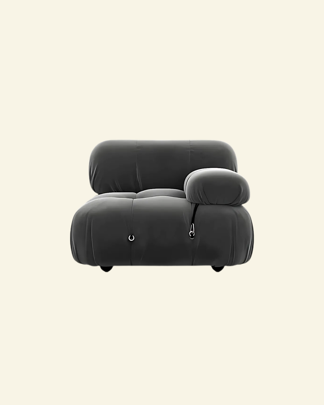 Camaleonda modular sofa black left armrest piece in beige sherpa fabric – 70s-inspired Mario Bellini design replica dupe on white studio background