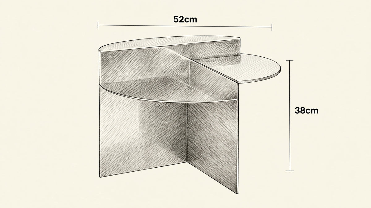 
Modern Geometric Side Table hand-drawn dimensions sketch with listed measurements