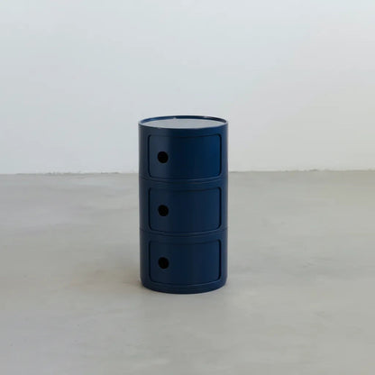 Rond modulair opbergmeubel in blauw.